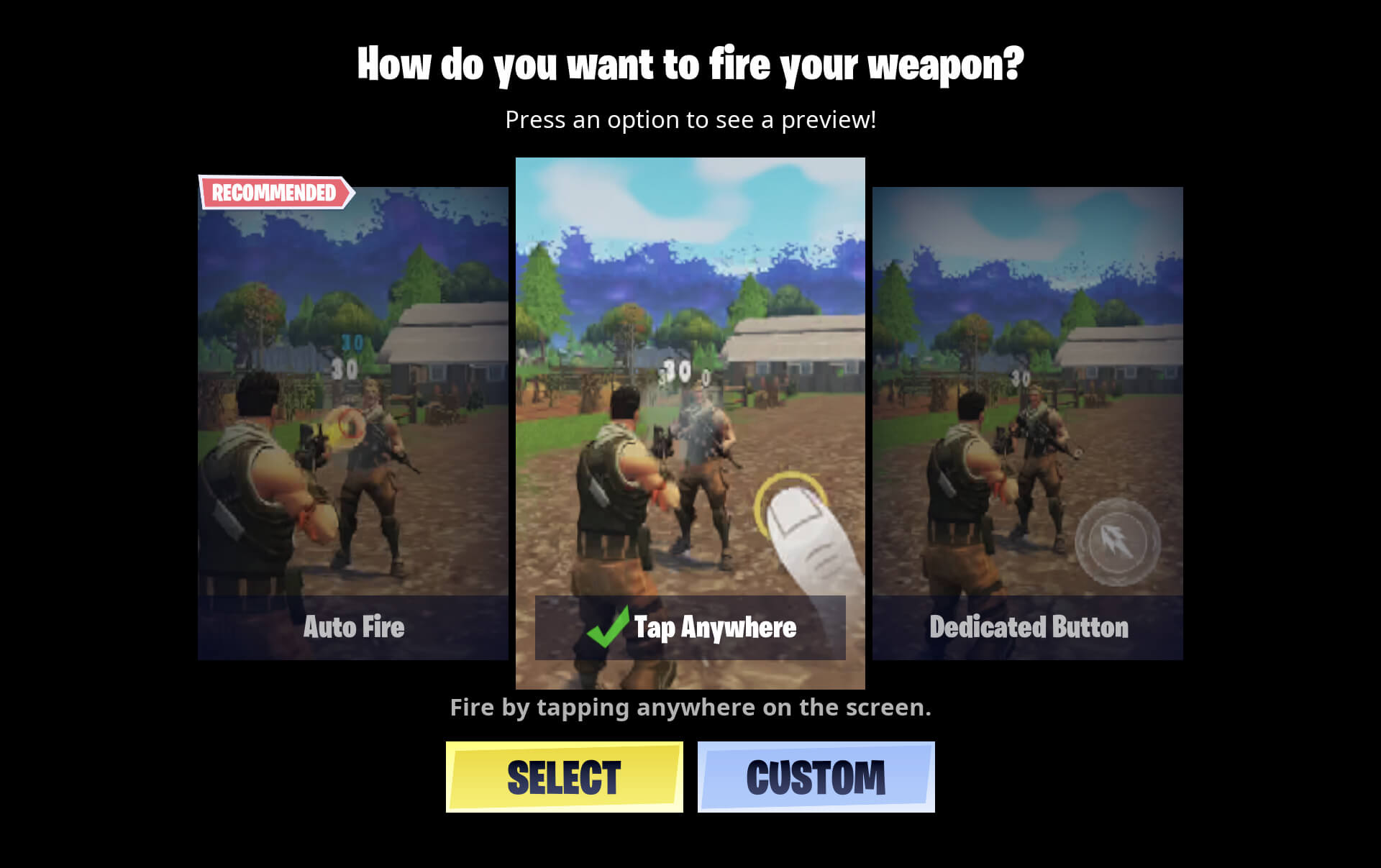 Fortnite Mobile Auto Fire Vs Tap Anywhere Vs Button Getting Started Fortnite For Mobile