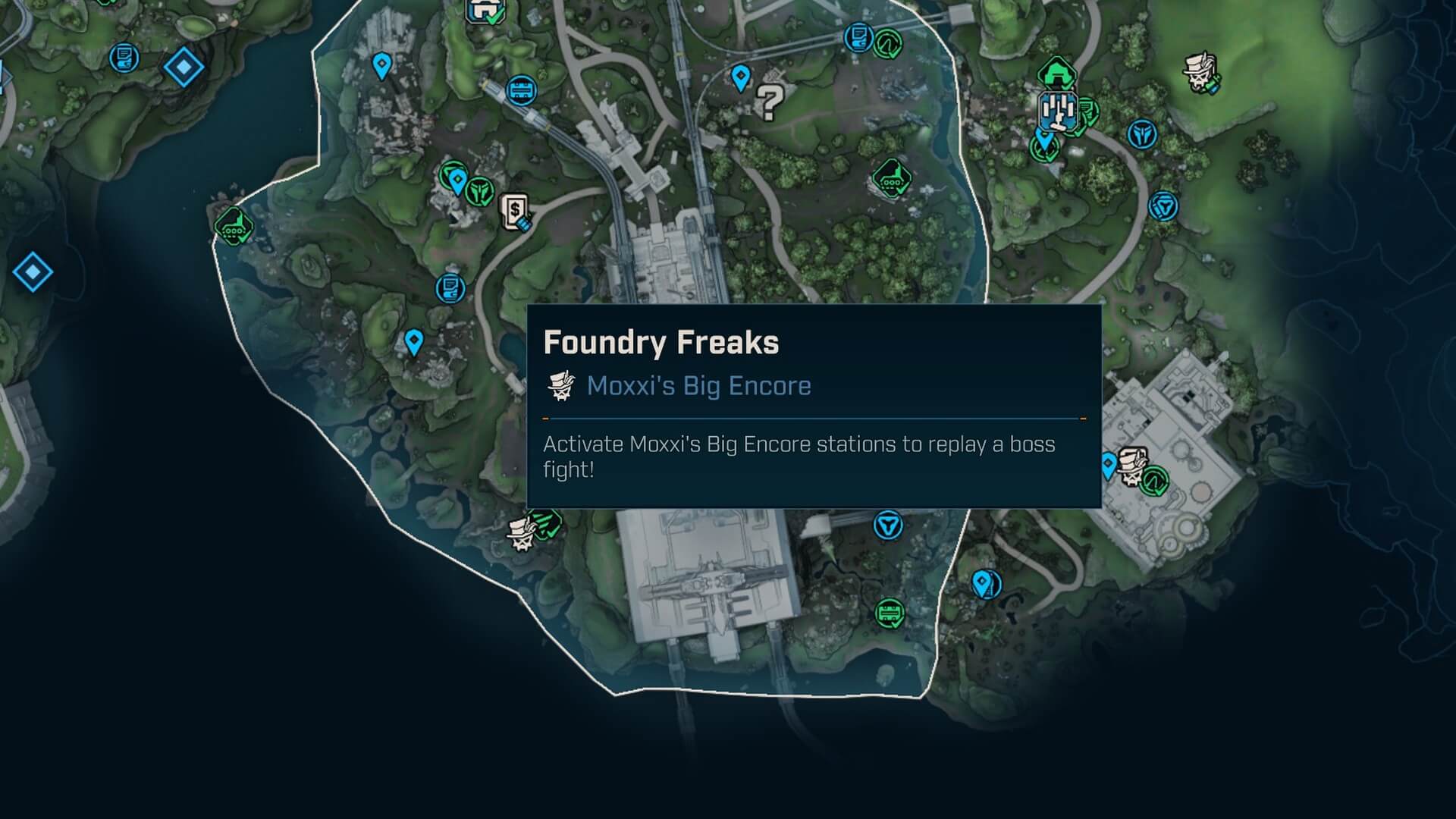 Carte de farm de butin des Frappés de la Fonderie dans Borderlands 4