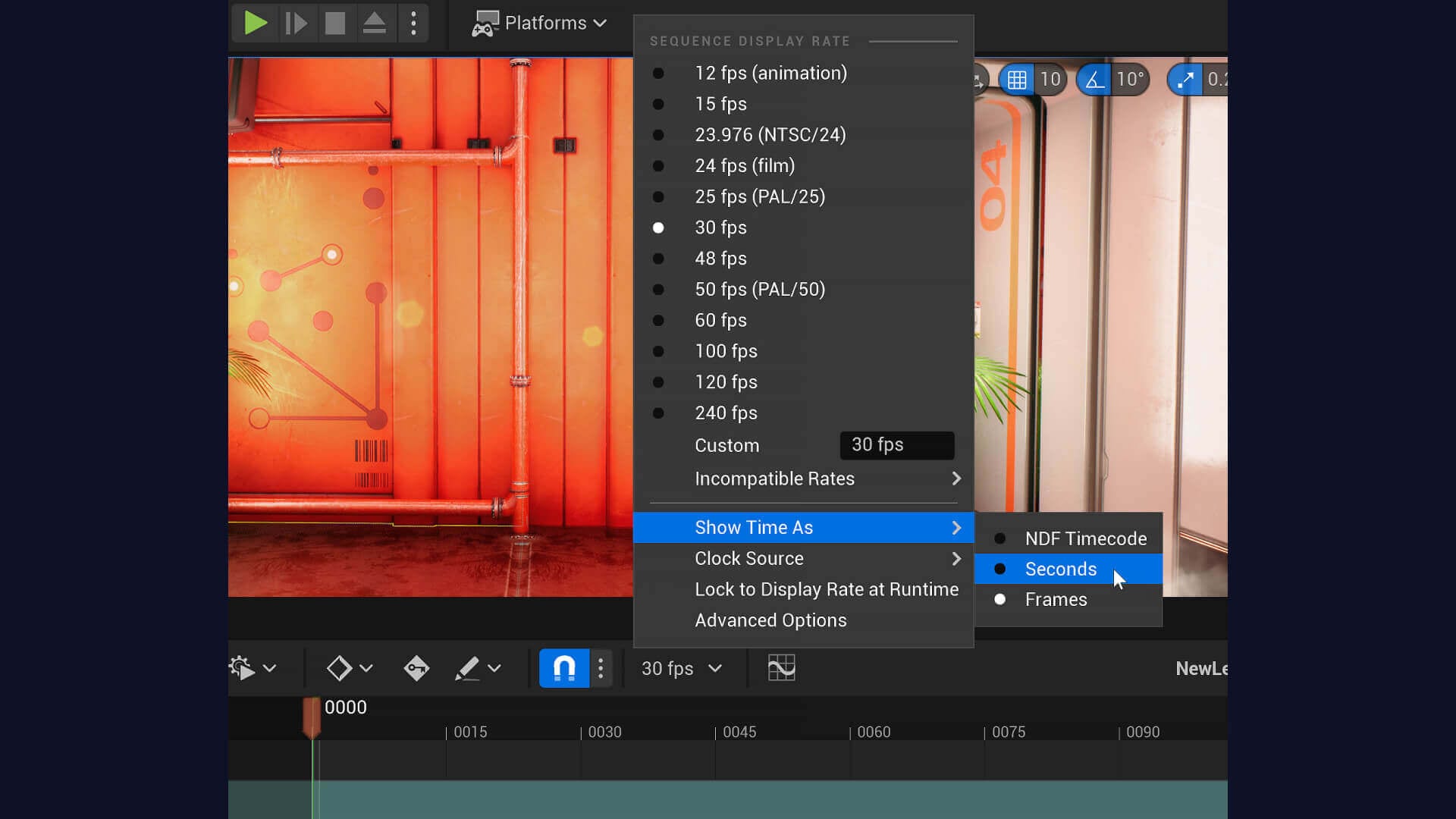 Change time display to seconds in Unreal Engine Sequencer