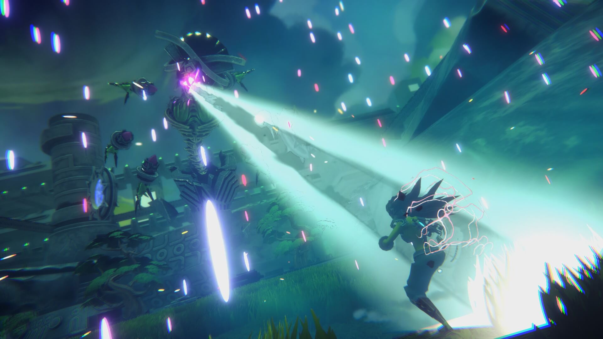 Achtli flies towards a massive creature which appears to be made out of vines.