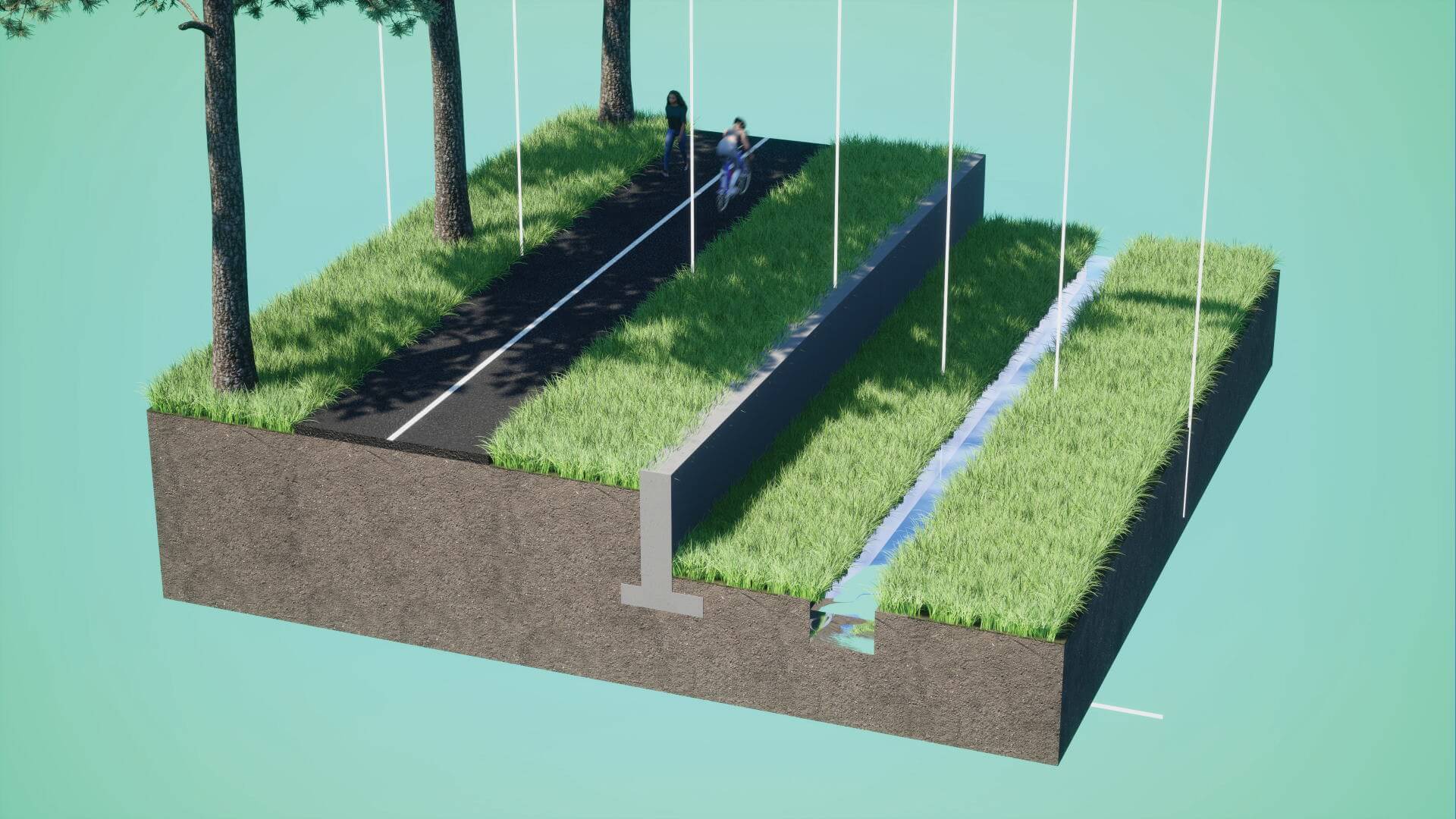 Place cones or barrels on any section to show construction phasing.