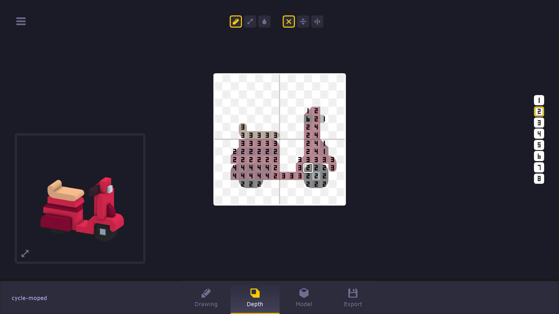 Setting the depth of a moped model