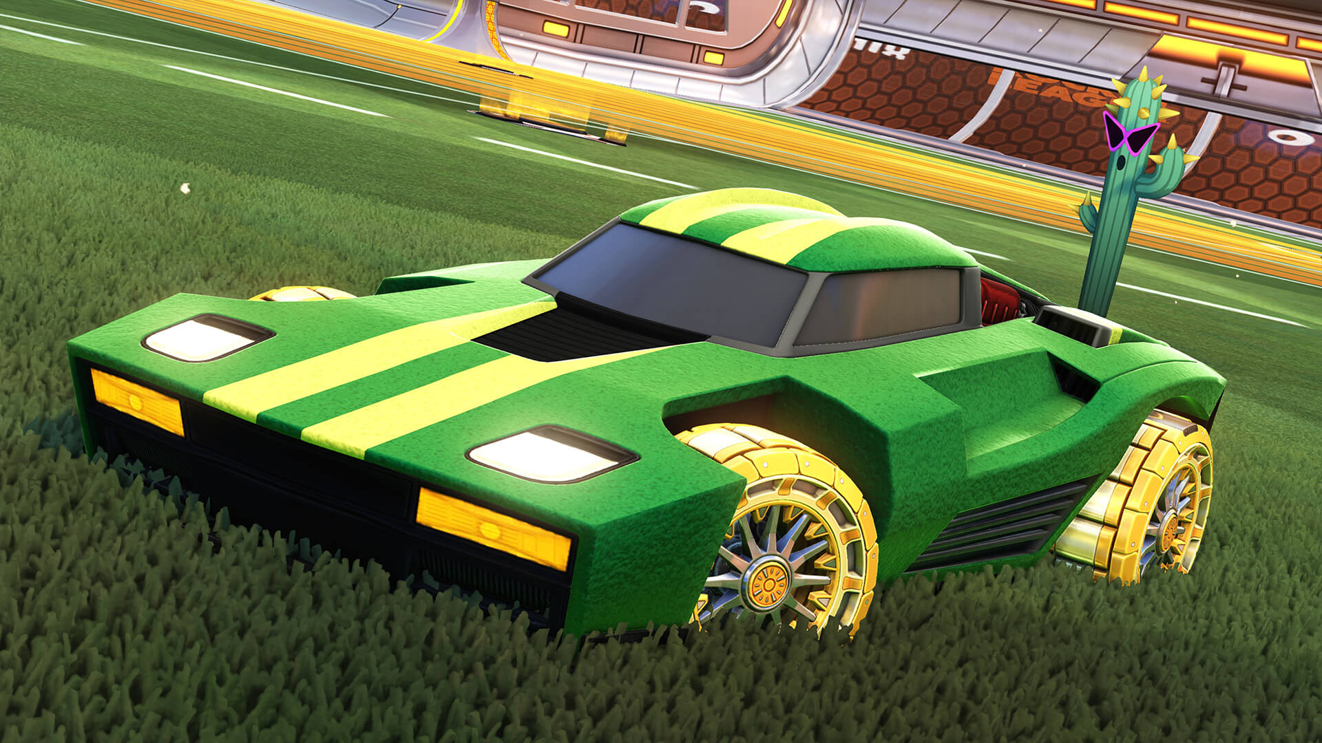 Rocket League car turning across the field to show why powerslide should be easy to press while driving