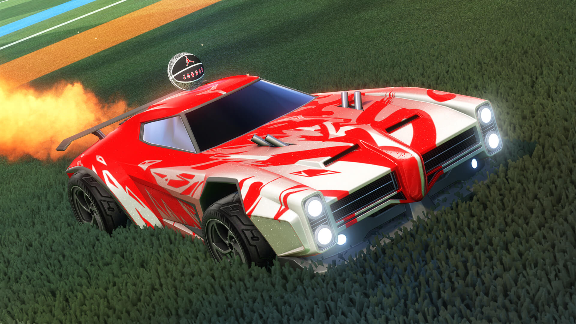 Rocket League car accelerating in a straight line to illustrate deadzone and sensitivity testing