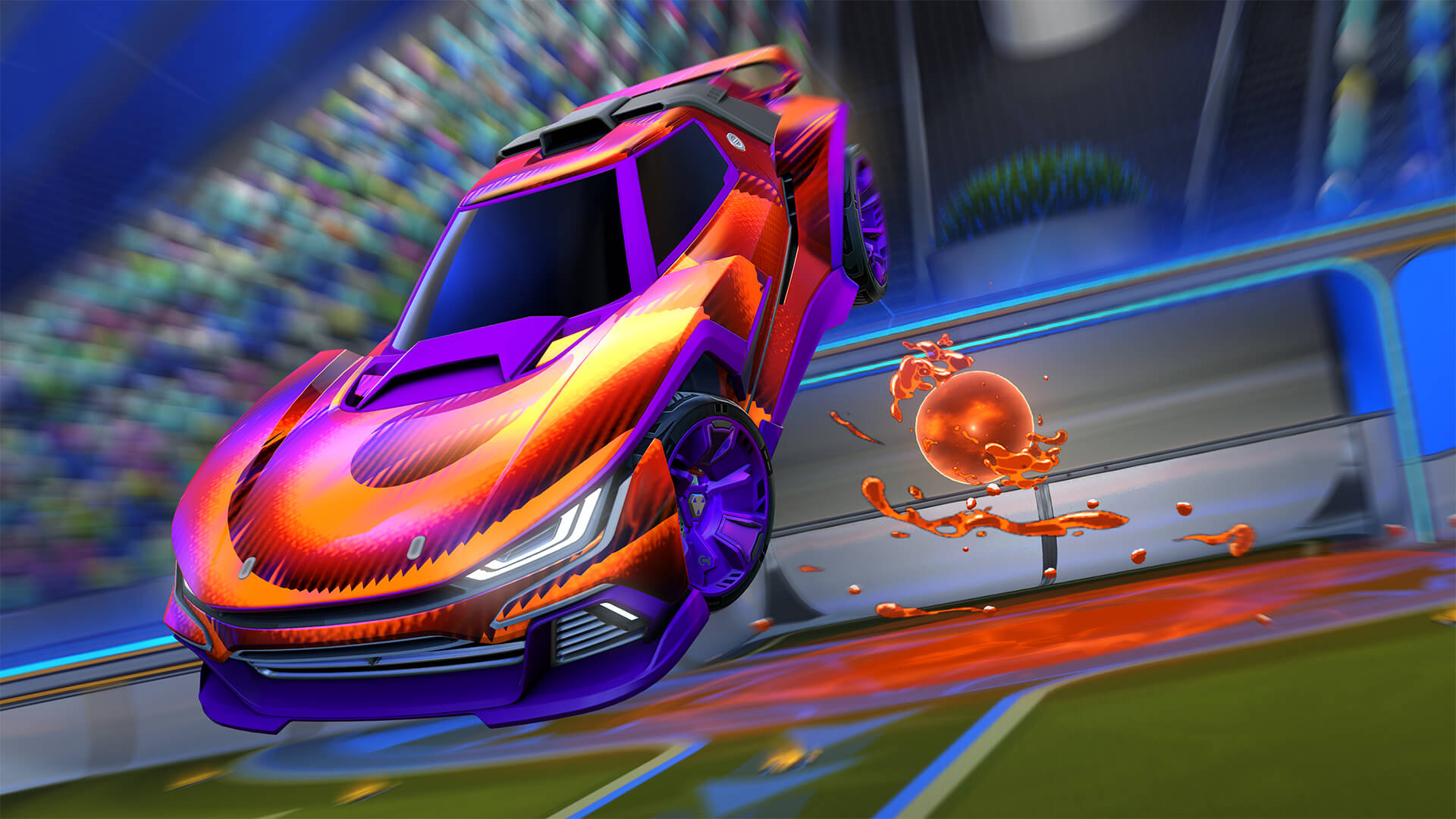 Official Rocket League car striking near the goalpost to check whether camera angle helps with close reads
