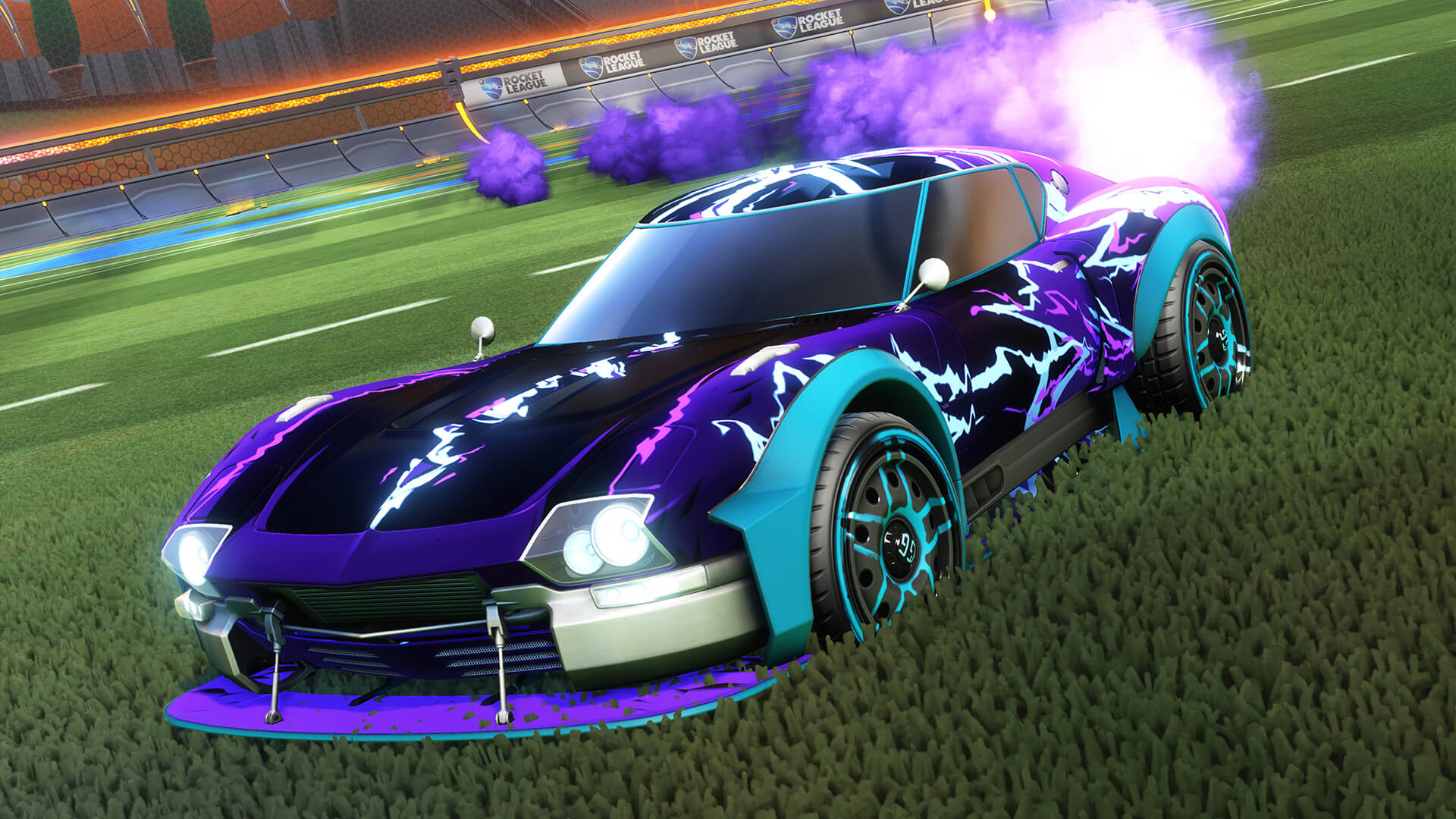 Purple Rocket League car boosting to illustrate overly twitchy settings in fast matches