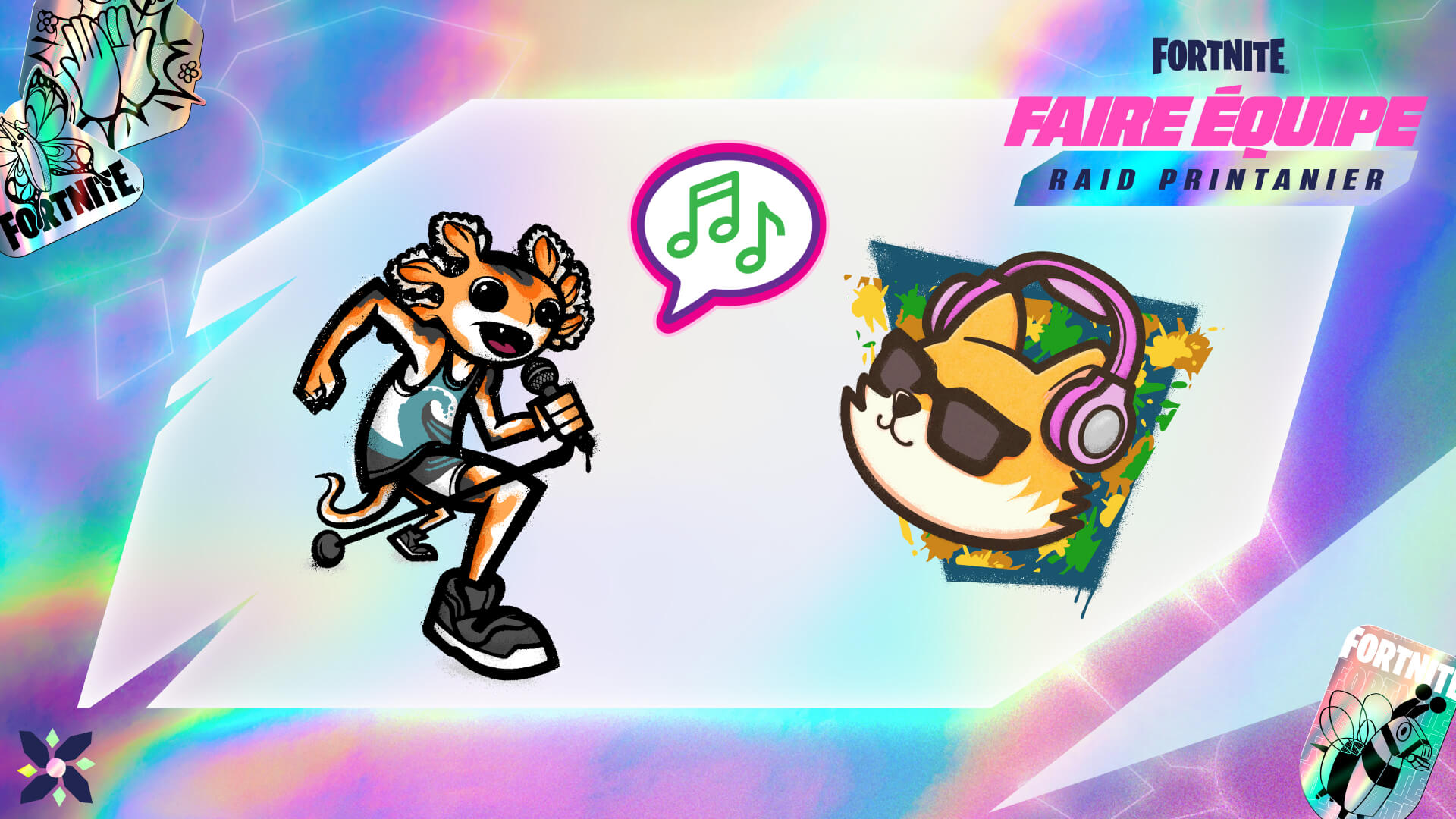 Fortnite Axo’s Big Moment Spray, Song Bubble Emoticon, and Party Beats Spray