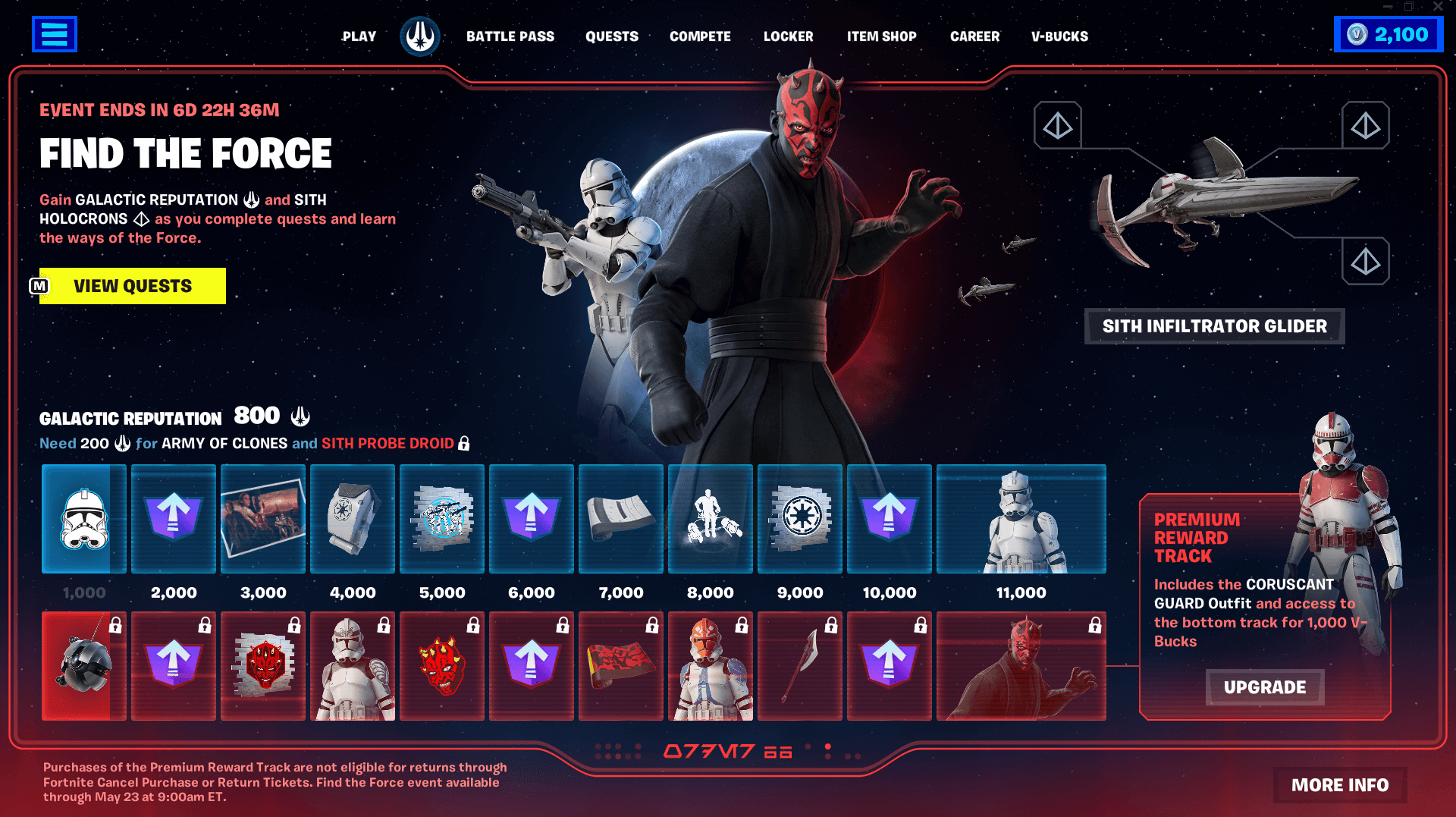 Fortnite Find the Force Rewards Screen