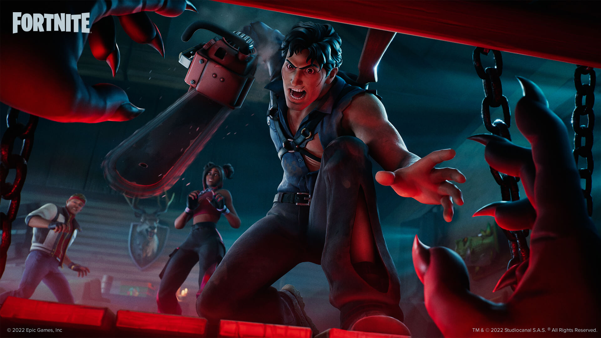 Ash Williams defends a Nubian hut in Fortnite: Nightmares 2022