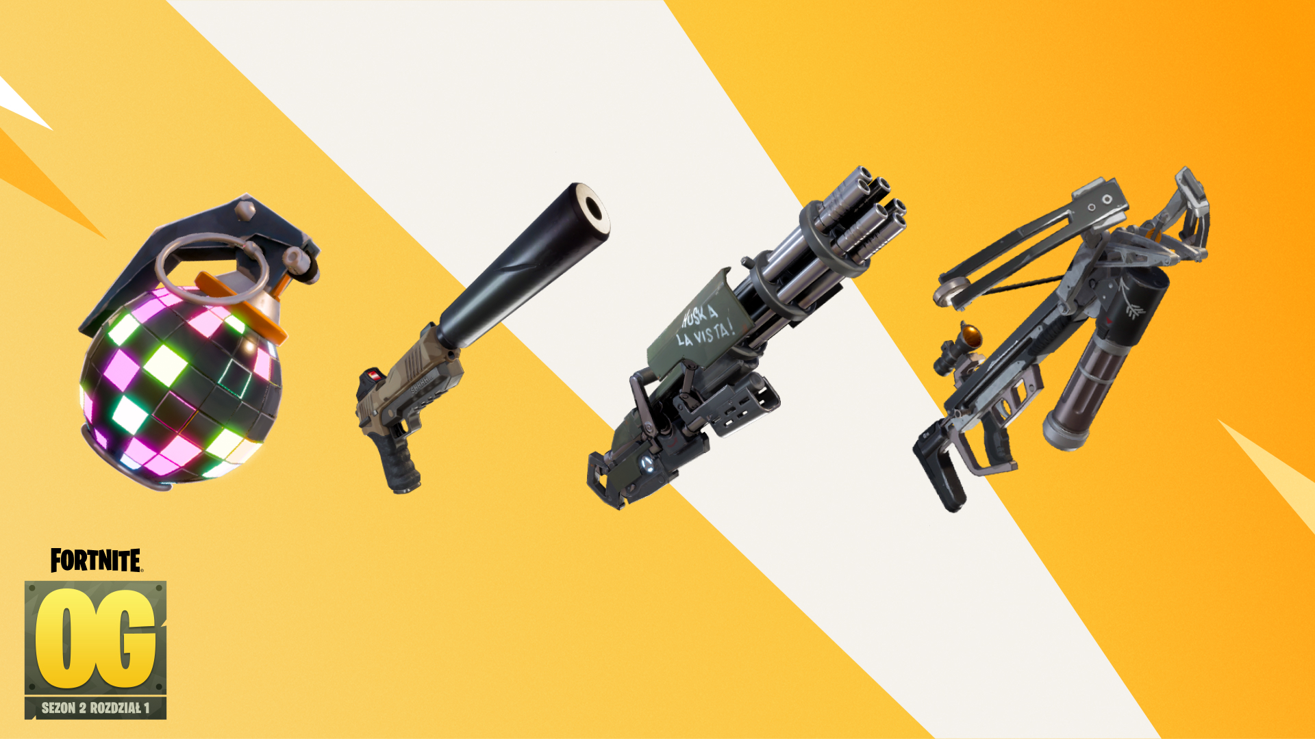 Fortnite OG Boogie Bomb Suppressed Pistol Minigun And Crossbow PL