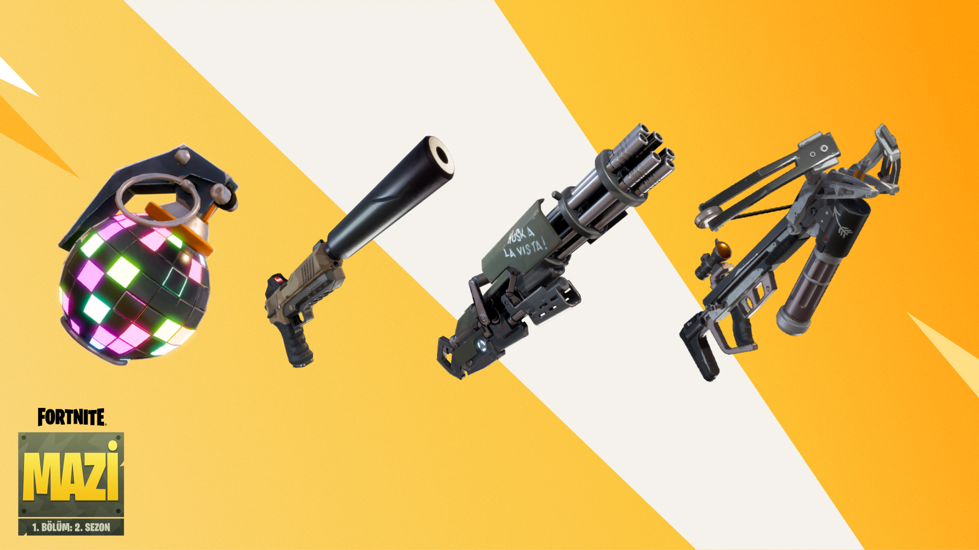 Fortnite OG Boogie Bomb Suppressed Pistol Minigun And Crossbow TR