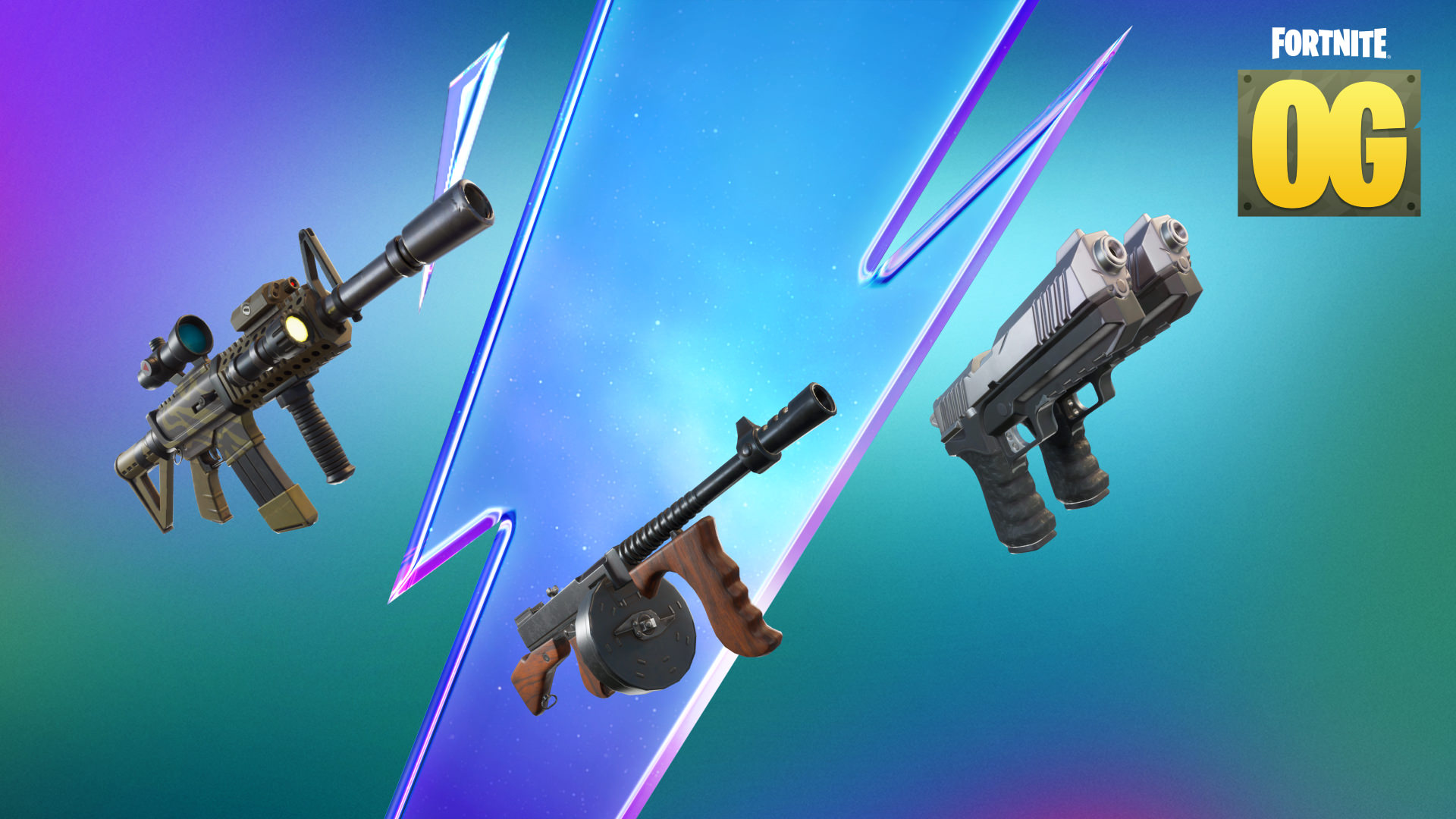 Fortnite OG Thermal Scoped Assault Rifle, Drum Gun, and Dual Pistols