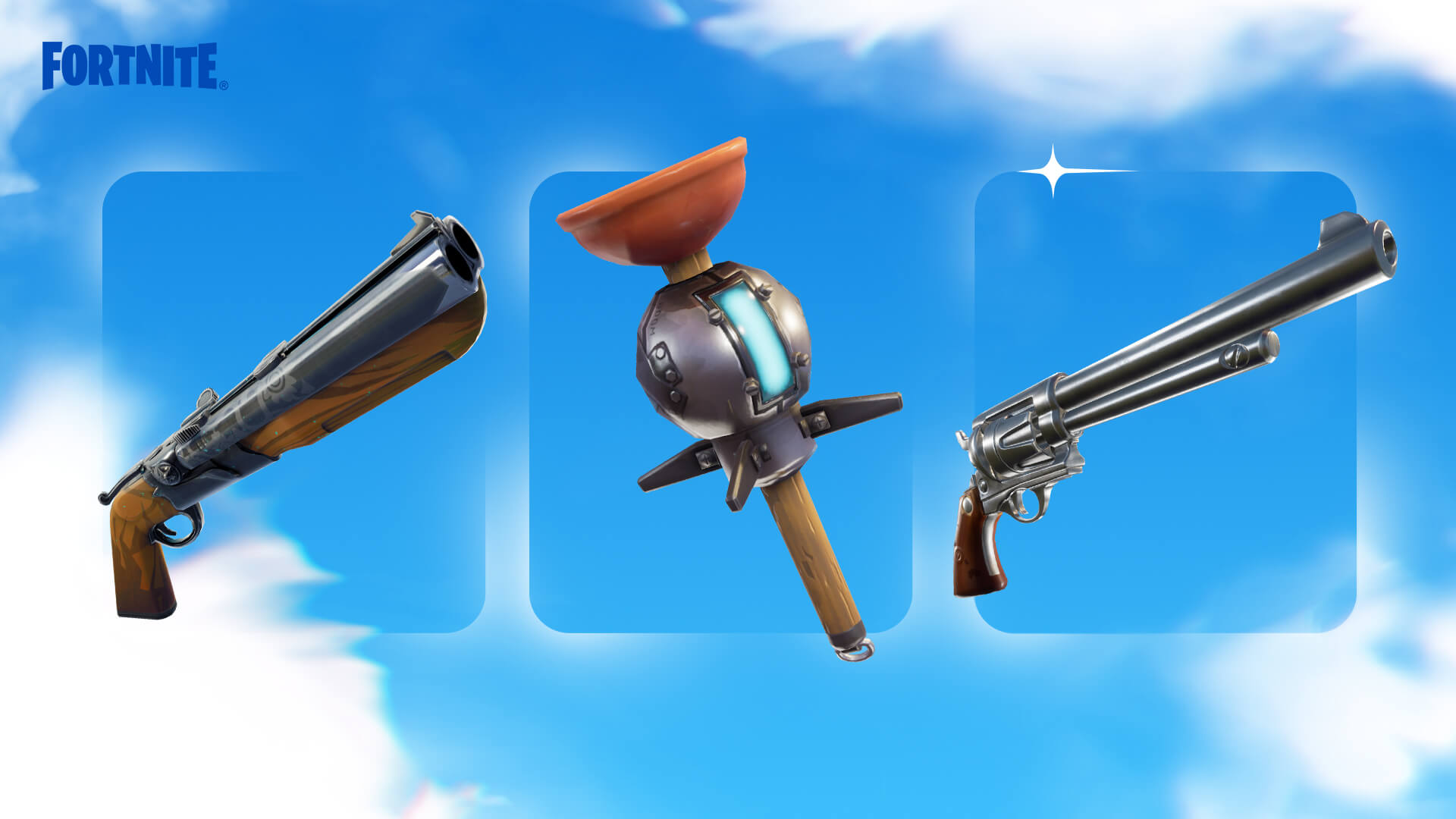 Escopeta de doble cañón, Clinger y Six Shooter de Fortnite OG