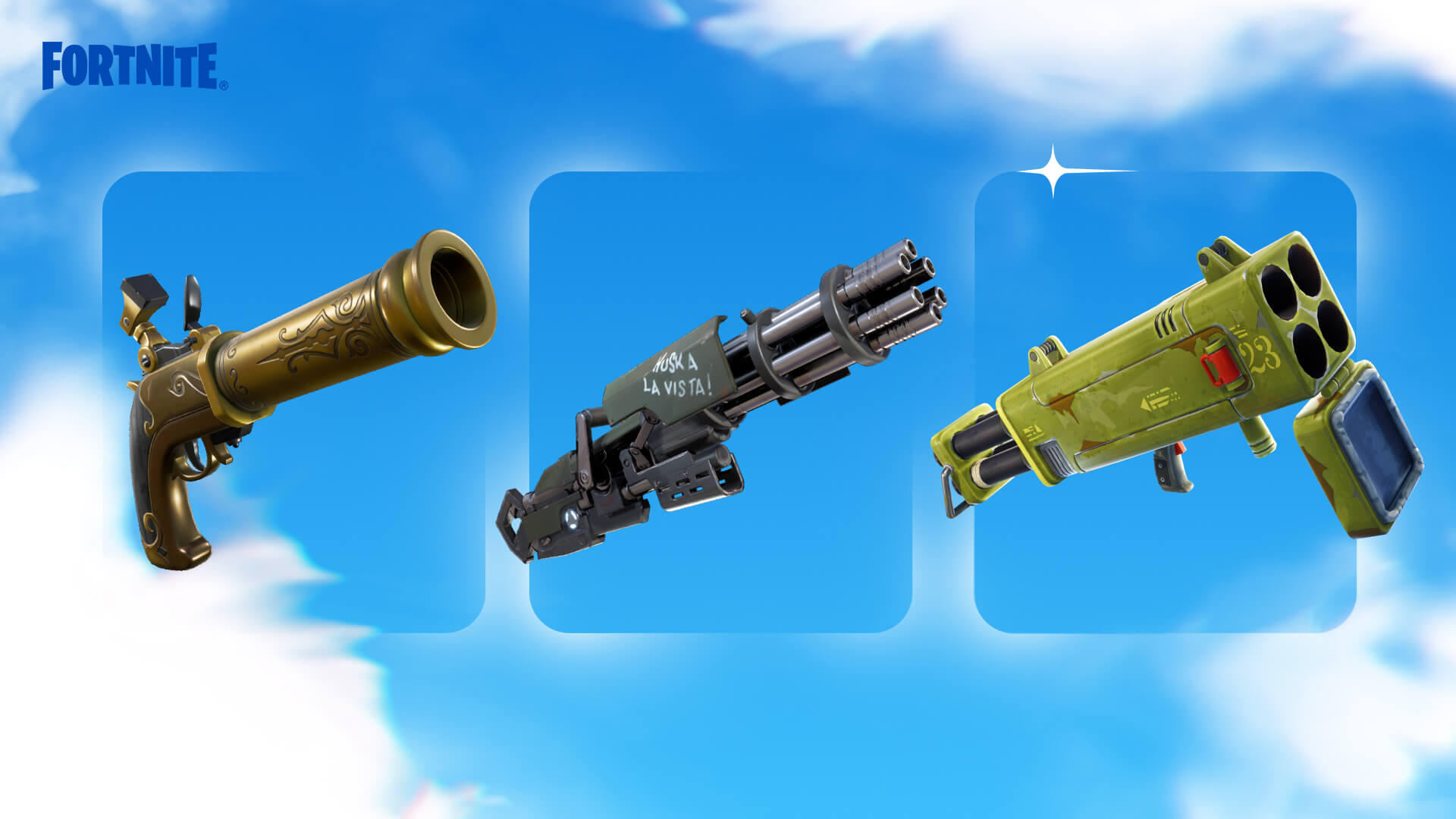 Pistolet à silex, minigun et lanceur quadruple de Fortnite OG