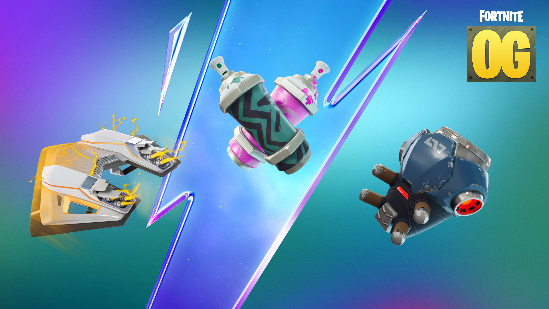 Fortnite O.M.E.G.A. Aerial Glider, Paint Pummelers Pickaxe, and Reality Jet Back Bling