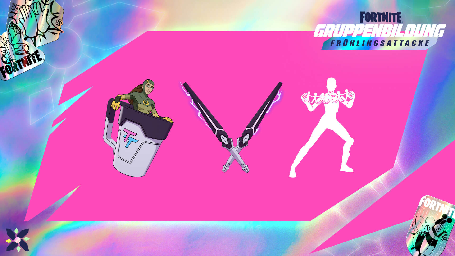 Fortnite Shrinking Rae Back Bling, Duplicating Batons Pickaxe, and Duplikates Emote