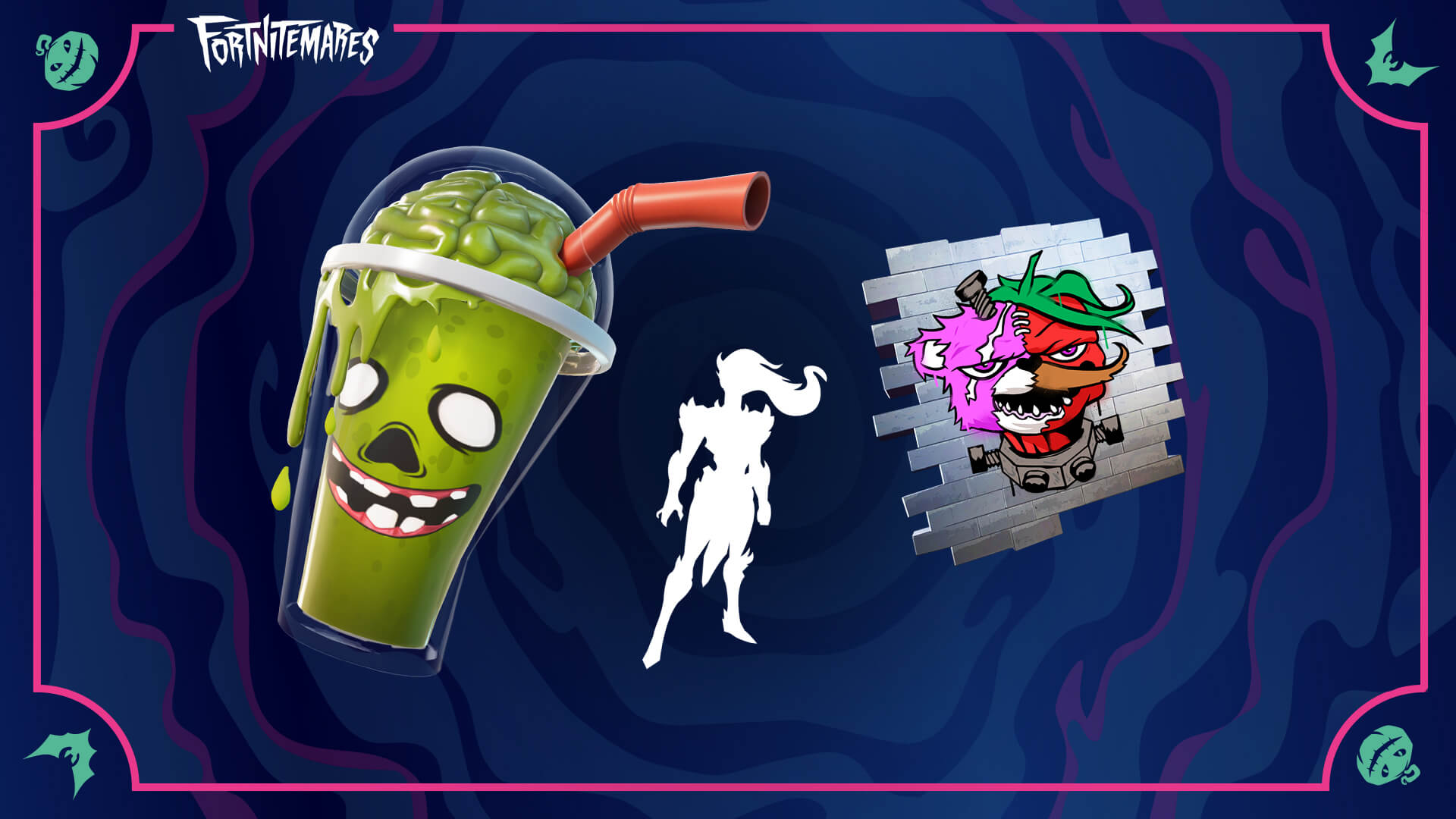 Fortnite Thinking Juice Back Bling, Cube Queen Banner, and Cuddle Scream Leader Spray