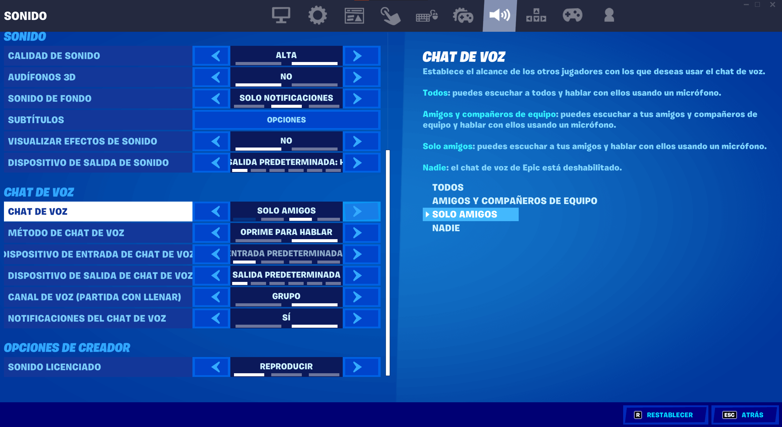 Spanish Latin America Setting Voice Chat