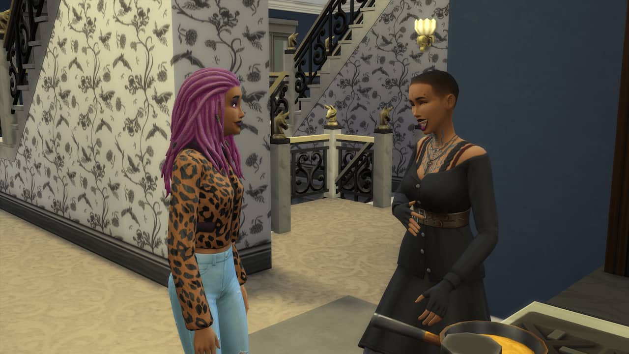 Two Sims talking to each other in The Sims 4