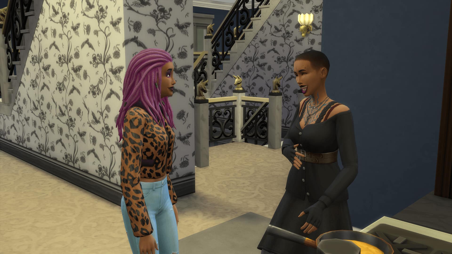 Two Sims talking to each other in The Sims 4