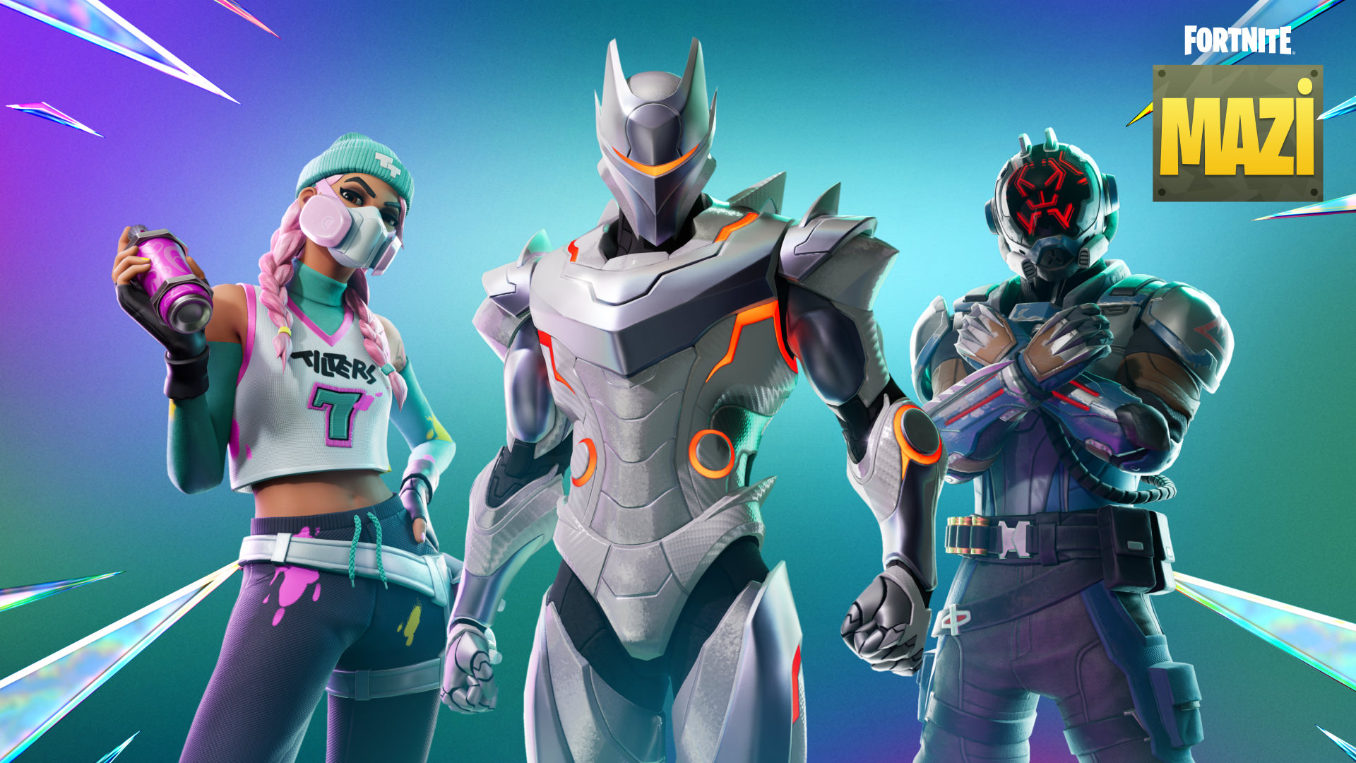 Fortnite O.M.E.G.A. Suit Alpha, Street Wave Teknique, and The Visitor (Reality Unknown)