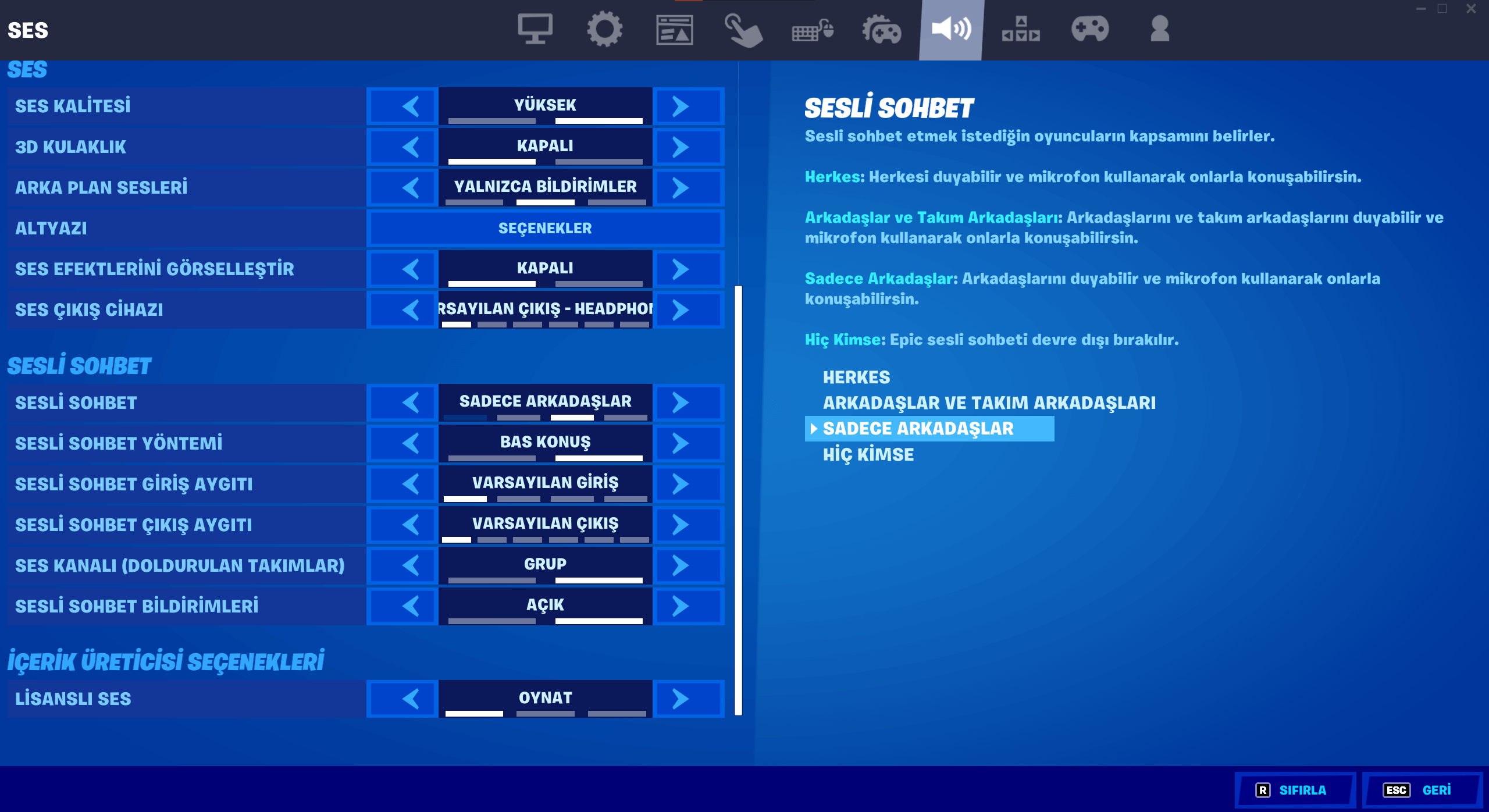 Turkish Setting Voice Chat